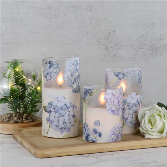 Hydrangea Glass Flameless Candles with Remote Timer Battery Operated LED Candle - Picture 4 of 7